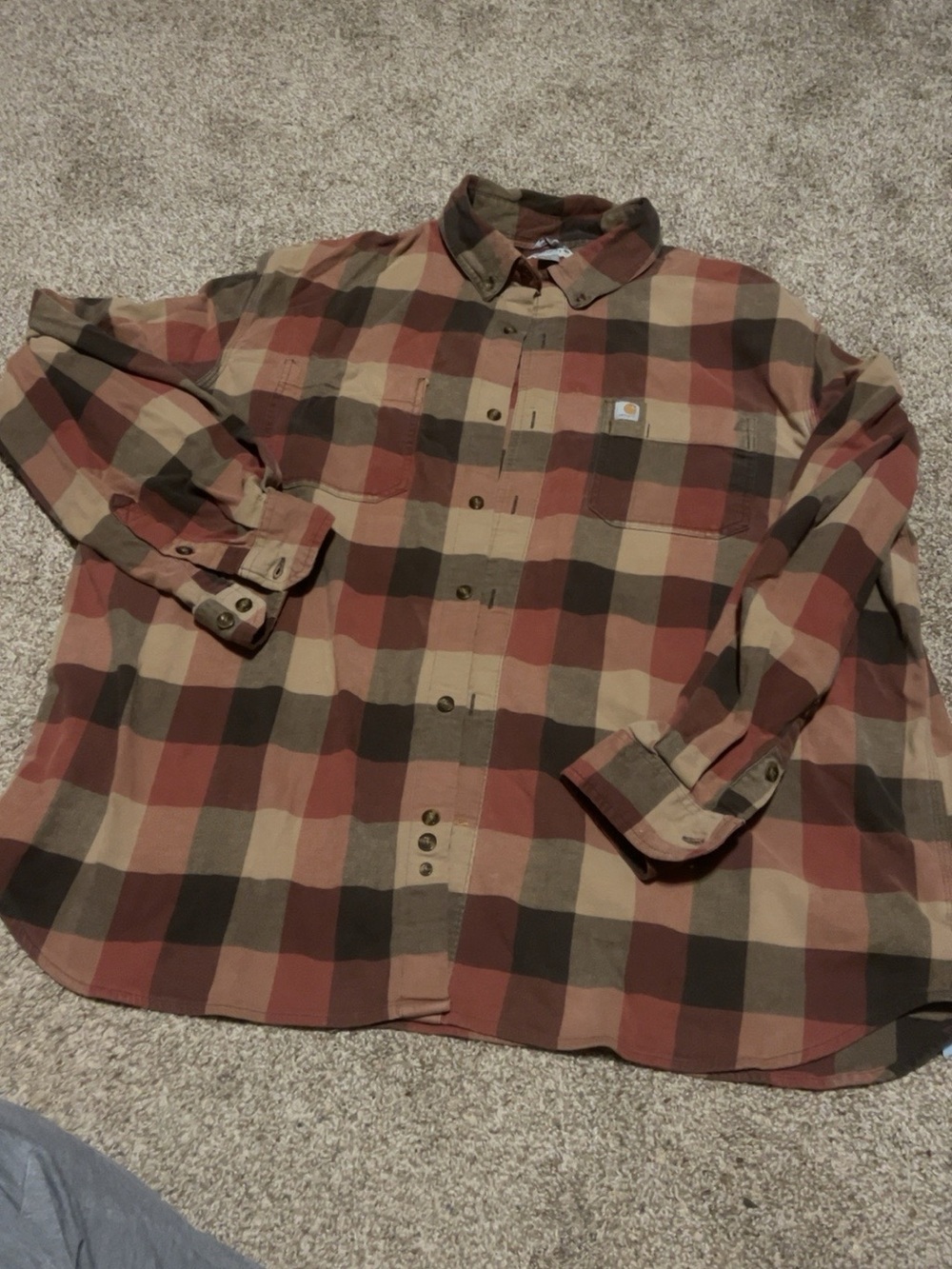 Carhartt Men’s 2XL Relaxed Fit Plaid Flannel Shirt Rust Brown Fall Workwear